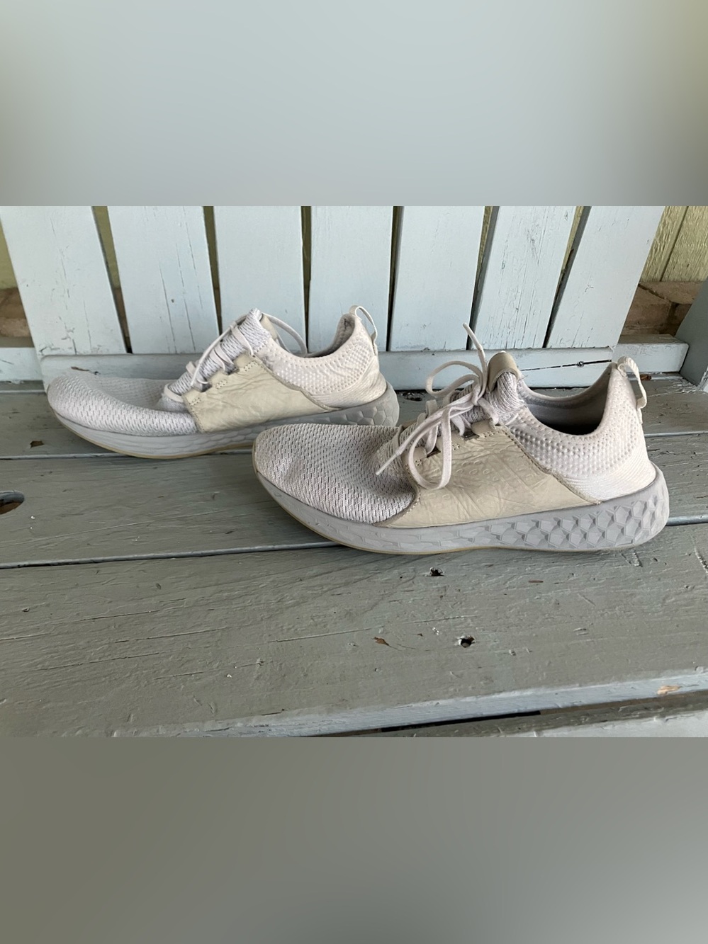 New Balance White Knot with Light Beige Leather Slip on LaceUp Athletic Sneakers